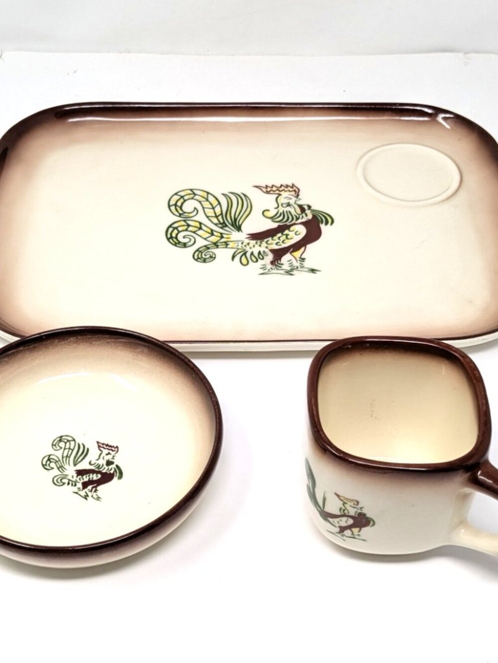 Brock of California Chanticleer Rooster Large 3 Piece Lunch tray BTG 50s MCM